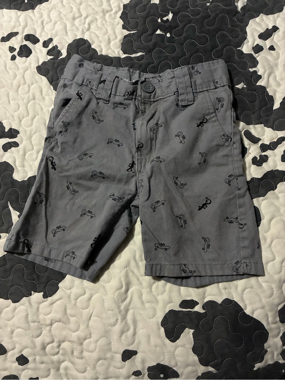 Kids Gray Gecko Print Cotton Shorts